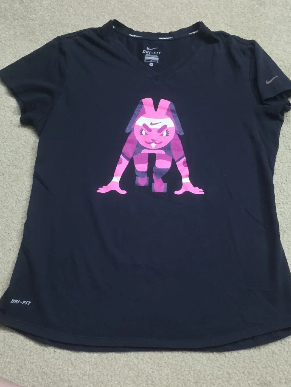 Nike Black Short Sleeve Tee with Pink Graphic Bunny